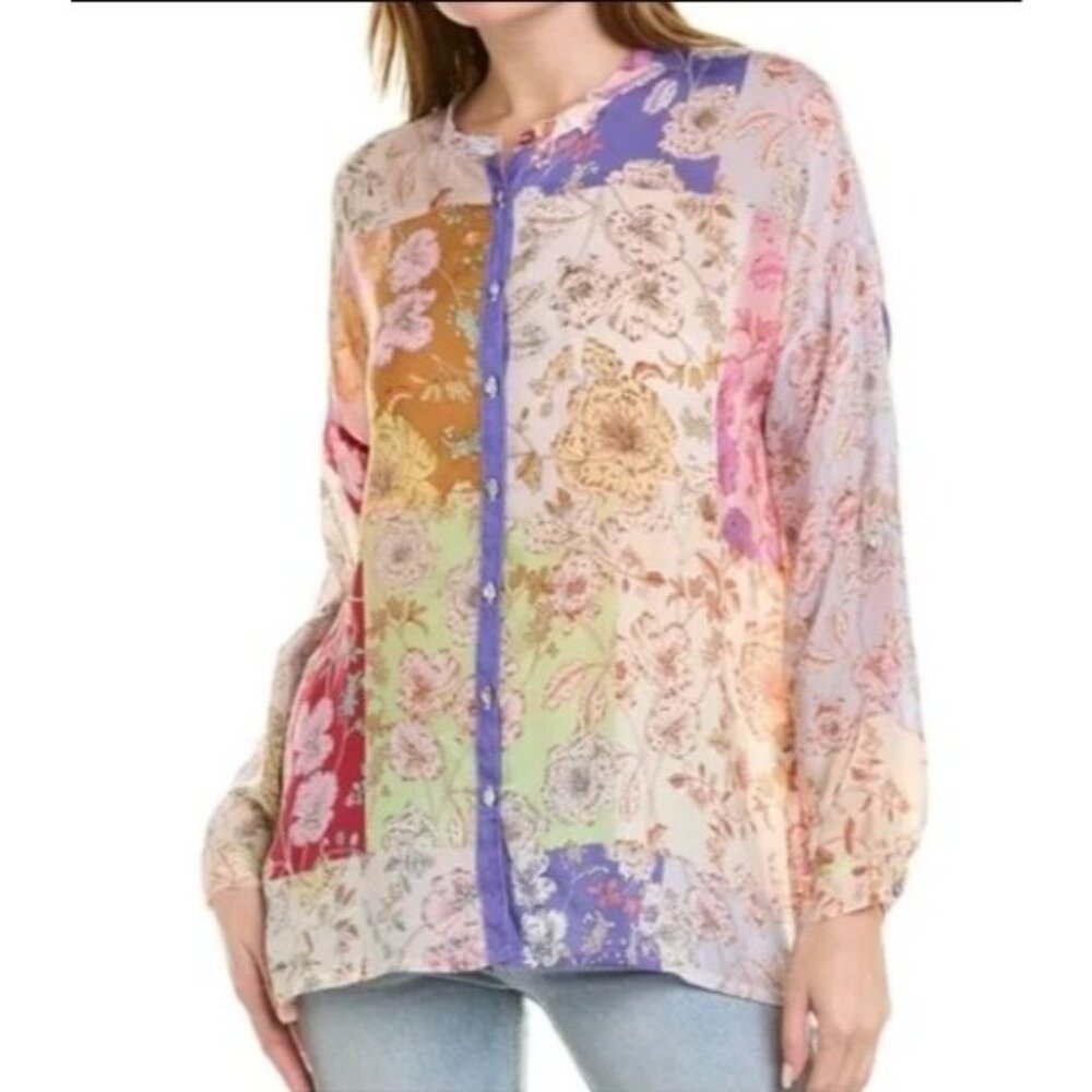 NEW Johnny Was Womens‎ Medium Cosmo Lauren Button Down Floral Blouse Tunic Top